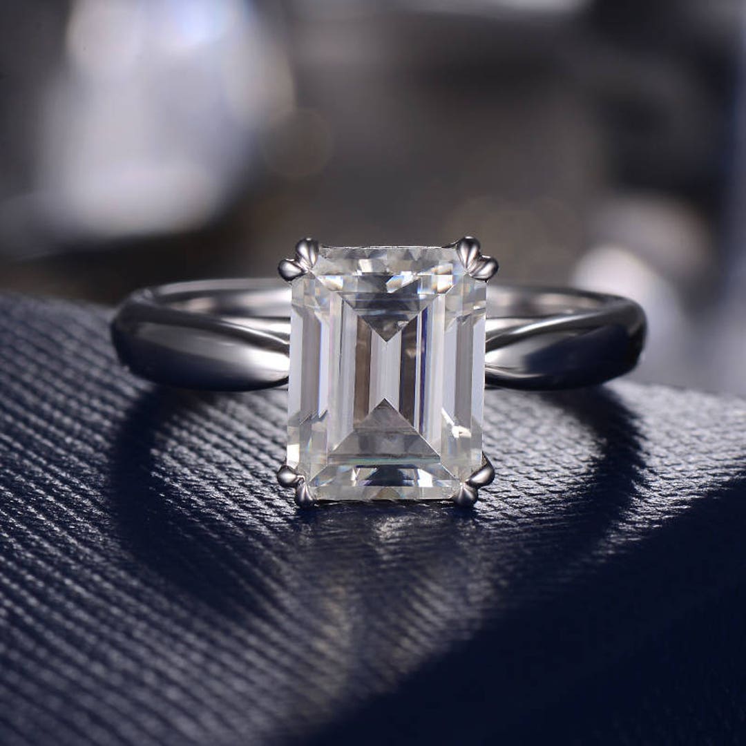 Emerald Cut Moissanite Engagement Ring Unique Moissanite - Etsy