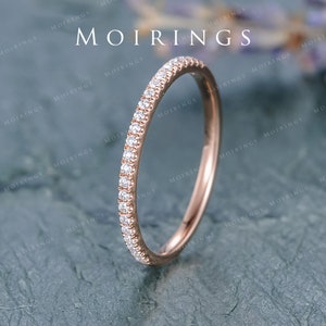 Diamond Band Rose Gold Wedding Band Eternity Women Diamond Ring Stacking Half Eternity Matching Thin Dainty Mini Anniversary Gift Delicate