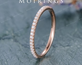 Diamond Band Rose Gold Wedding Band Eternity Women Diamond Ring Stacking Half Eternity Matching Thin Dainty Mini Anniversary Gift Delicate