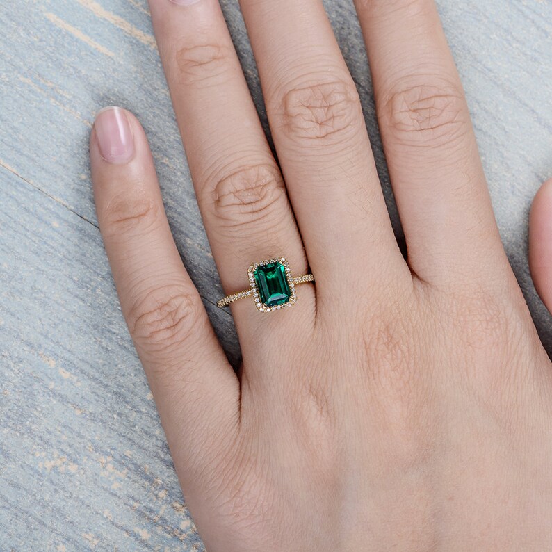 Emerald Cut Lab Emerald Engagement Ring Wedding Ring Rose Gold Etsy
