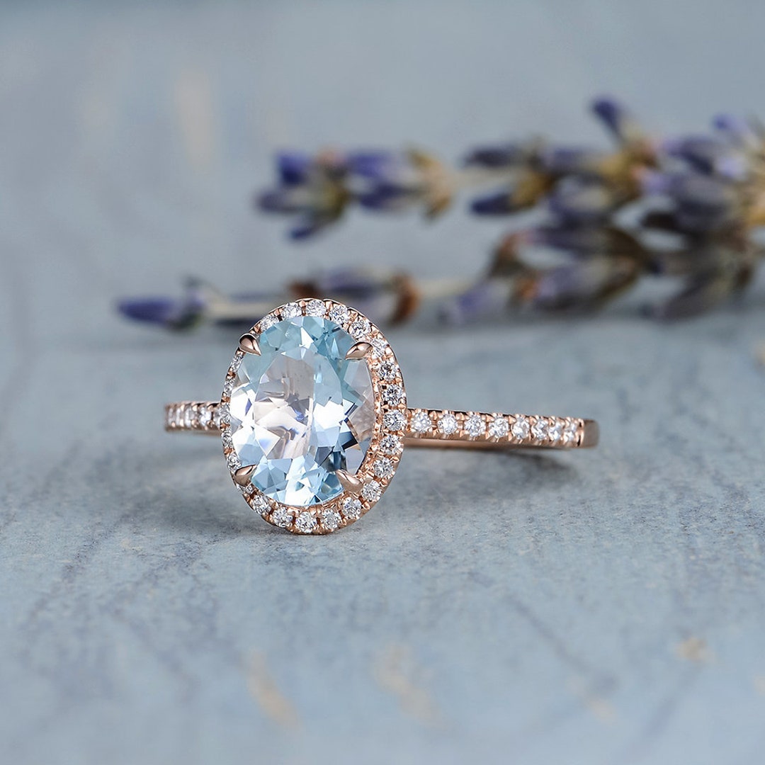 Oval Aquamarine Engagement Ring Rose Gold Oval Cut Antique Ring ...