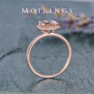 Morganite Engagement Ring Rose Gold Bridal Wedding Women Peachy Diamond Halo Anniversary Gifts For Her Cushion Cut Graduation Birthday Ring image 6