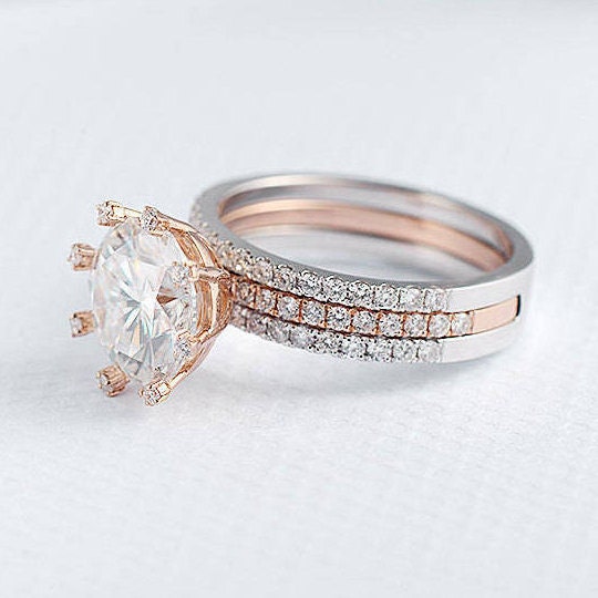 Colorless Moissanite Engagement Ring Wedding Ring Set | Etsy