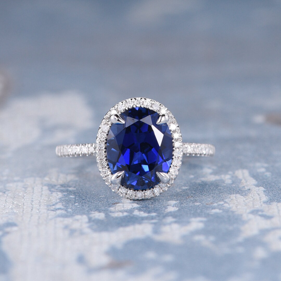 Lab Sapphire Ring Engagement Ring White Gold Wedding Ring - Etsy