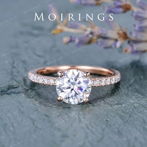 7.5mm Moissanite Engagement Ring Rose Gold Unique Moissanite Bridal ...