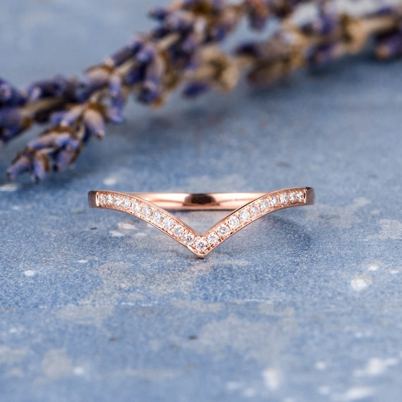 Buy Rose Gold Diamond Wedding Band Women V Shaped Curved Chevron Ring  Matching Band Micro Pave Half Eternity Stacking Everyday Delicate Dainty  Online in India 