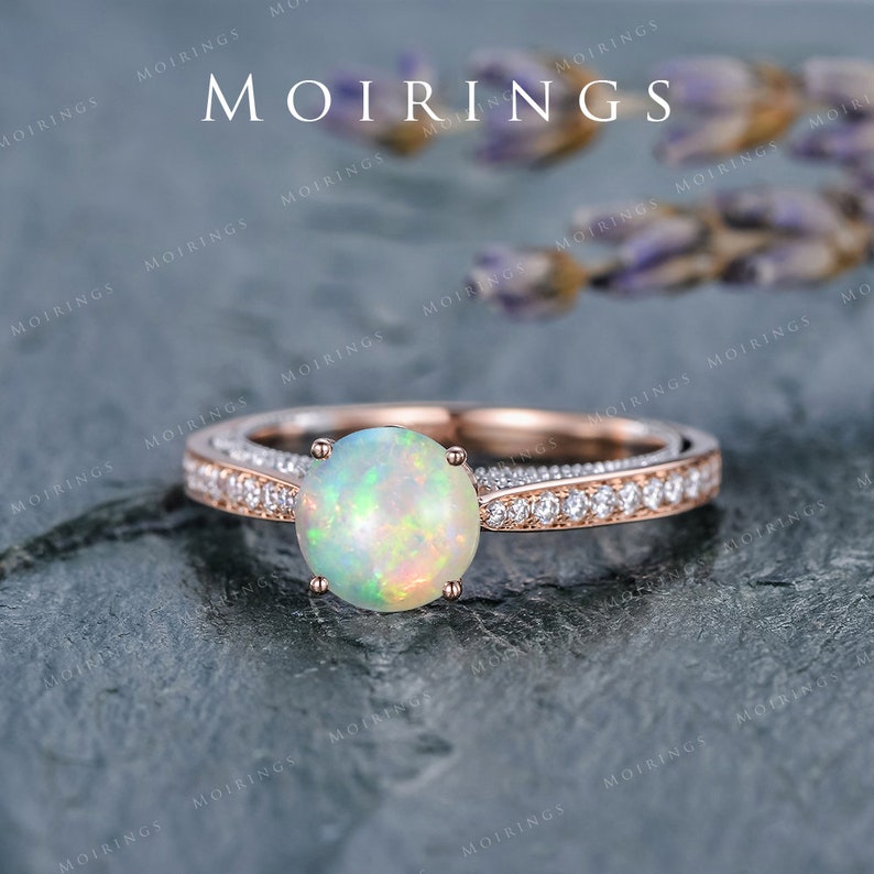 Vintage Opal Engagement Ring Vintage Solitaire Ring Etsy