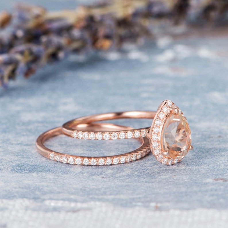 Morganite Engagement Ring Rose Gold Pear Shaped Wedding Bridal - Etsy