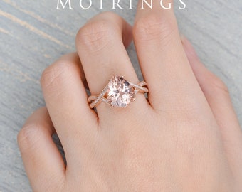 Pear Shaped Morganite Engagement Ring Infinity Rose Gold Wedding Ring Unqiue Bridal Diamond Ring Dainty Anniversary Gifts For Women Custom