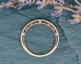 Vintage White Gold Wedding Band Peekaboo Filigree Details Wedding Ring Diamond/Moissanite Ring Beaded Milgrain Flower Stacking Ring Women