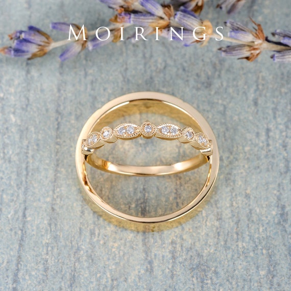 He She Wedding Band Diamond Eternity Band 14K Yellow Gold Wedding Bridal Set Promise Engraving Anniversary Gift for Her Stackable Band Set Etsy Canada