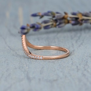 Custom Wedding Band Rose Gold Chevron Band Women V Shaped Curved Custom Fit Matching Band Half Eternity Stacking Mini Dainty Ring Enhancer image 5