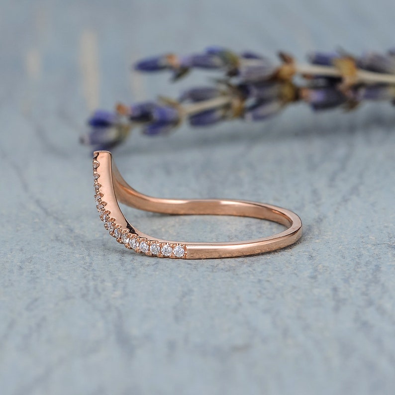 Custom Wedding Band Rose Gold Chevron Band Women V Shaped Curved Custom Fit Matching Band Half Eternity Stacking Mini Dainty Ring Enhancer image 5