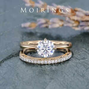 Peekaboo Moissanite Ring Set Yellow Gold 1CT Solitaire Ring - Etsy
