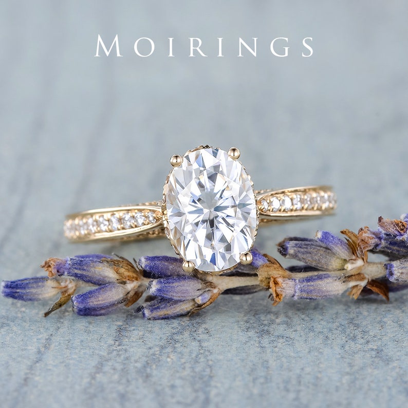 Moissanite Engagement Ring Yellow Gold 3/4 Eternity Band Etsy UK