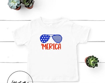 Merica Shirt, 'Merica Toddler Tee, Fourth of July Shirt, 4th of July Shirt, 4th of July, Merica Glasses Shirt, American Pride, America