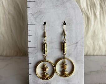 Monochrome Gold Star Dangle Earrings 596