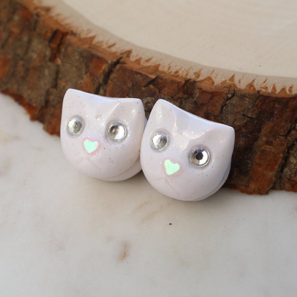 White Kitty Cat Plugs Gauge Earrings