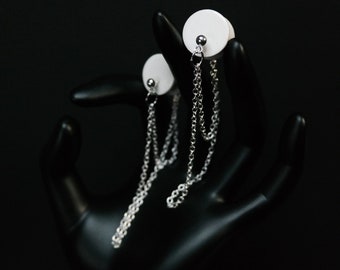 White Double Flared Chain Dangle Plugs Gauge Earrings