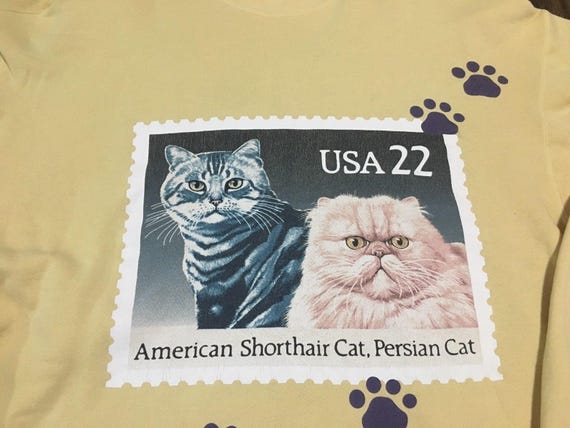 Vintage American Short Hair Persian Cat Xl Yellow Sweatshirt Etsy
