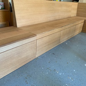 L Shaped Banquette, Bench with push to open drawers and slanted Back/backrest