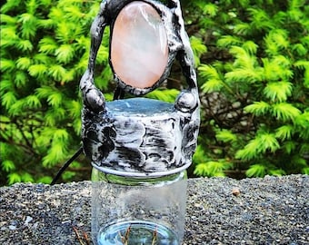 Rose Quartz Glass Jar Pendant for  ashes of loved ones|handcrafted|pnw|jewelry|necklace|health|spiritual|healing|protection|unique gift|