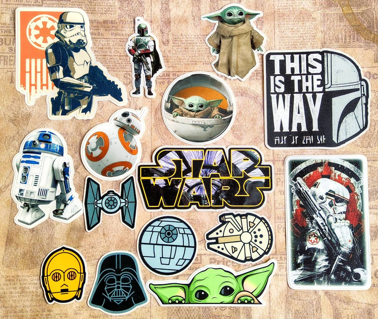 Star Wars Baby Yoda Mandalorian Sticker Pack - Waterproof for Water B…