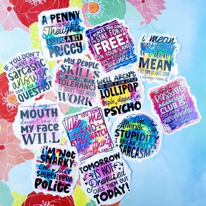 Sassy Sticker Set - Waterproof Sarcastic Quotes for Water Bottle/Coffee Cup/Laptop/Luggage/Cases/Hard Hats/iPads & More!!