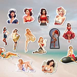 Vintage Pin Up Girls Cute Retro Girl Waterproof Stickers - Great for Laptops, Water Bottles, Toolboxes, Tablets, Hard Hats and More!