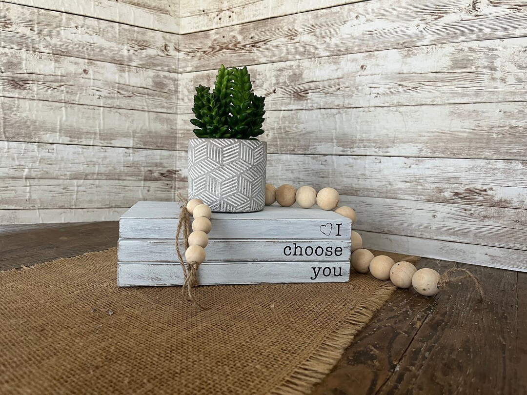 Farmhouse Wood Book Stack, 'I Choose You' Quote, Rustic Decor - Etsy