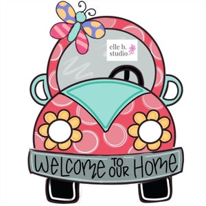 TEMPLATE: Volkswagen Bug, spring door hanger, summer door hanger, welcome decor