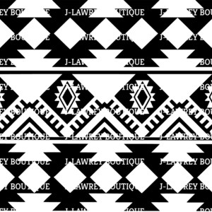 May include: Black and white geometric pattern with the text "J-Lawrey Boutique" repeated throughout. The pattern features a series of triangles, diamonds, and squares.