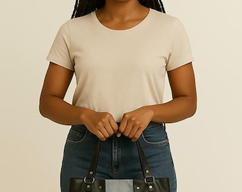 Leather Denim Minimalist Rivet Handbag