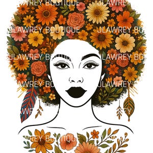 Boho Floral Afro Hair Woman Sublimation PNG, Clip Art