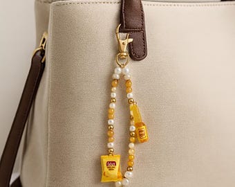 Snack-Themed Beaded Bag or Purse Charm, Food Themed Charm