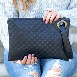 Black Oversized Quilted Everyday Clutch 