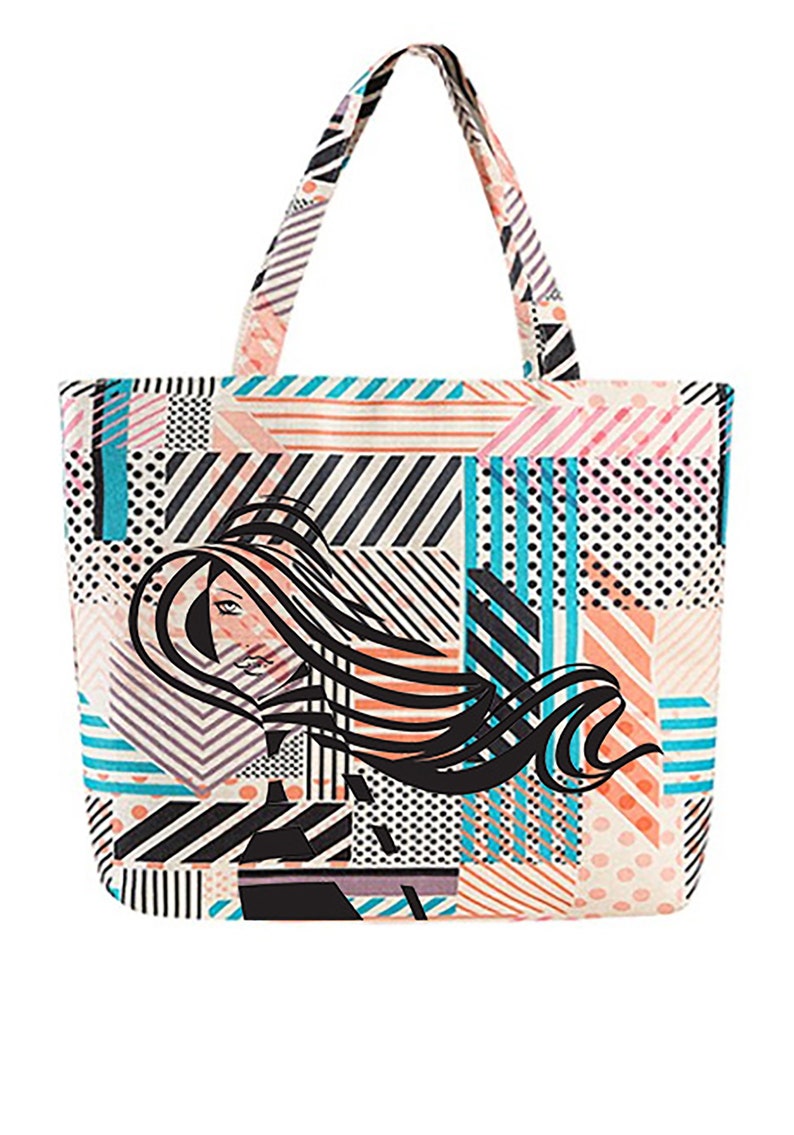 Fashion Girl Graphic Print Chevron Pattern Spring Summer Tote Bag