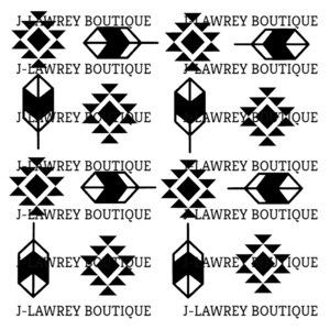 Könnte beinhalten: Acht geometrische Muster in Schwarz und Weiß mit dem Text "J-Lawrey Boutique", der sich über das gesamte Bild wiederholt.