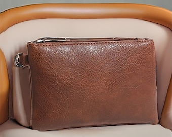 Chestnut Small Vegan Leather Wristlet