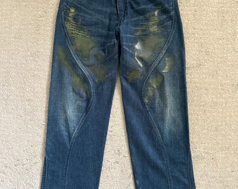 2000s Levis FLU Green Rubber Faded Curve Paneled Jeans size W32