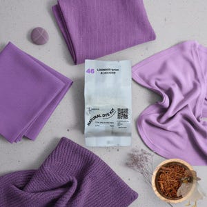 Kit de tinte púrpura tirio natural - Tinte Campeche y Laca para tela de 200 g (0,45 lb) - Juego de teñido anudado botánico DIY con mordiente - Arte textil ecológico n.° 46