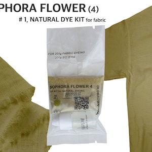 Sophora flower natural dye kit for 0.45lb fabric, khaki green color,natural dye, fabric, tie, mordant, diy, plant, batic, botanical,  #01