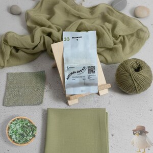 Kit de tinte natural de artemisa para tela (0,45 lb / 200 g) / Tinte botánico verde laurel, para teñido anudado y batik, incluye mordiente, n.° 33