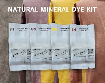 Natural mineral dye kit for 0.45lb fabric, dark brown, dark purple, oldish yellow, reddish brown color,  #81~84