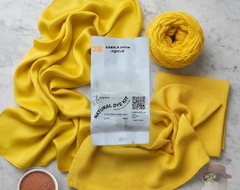 Natural Fabric Dye Kit (Mango Yellow) | Kamala Based Dye for 0.45lb (200g) Fabric | DIY DYE Kit for Tie Dye & Batik | Includes Mordant, #28