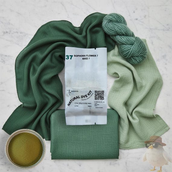 Natural Forest Green Dye Kit with Sophora Flower & Logwood, DIY Botanical Fabric Dyeing for 0.45lb, Eco-Friendly Craft Kit #37