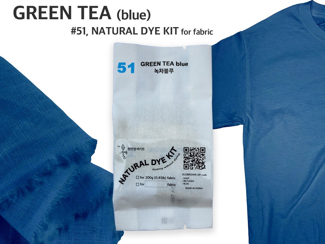 Green Tea Dye Kit for 0.45lb Fabric, Bright Indigo Color, Natural Dye