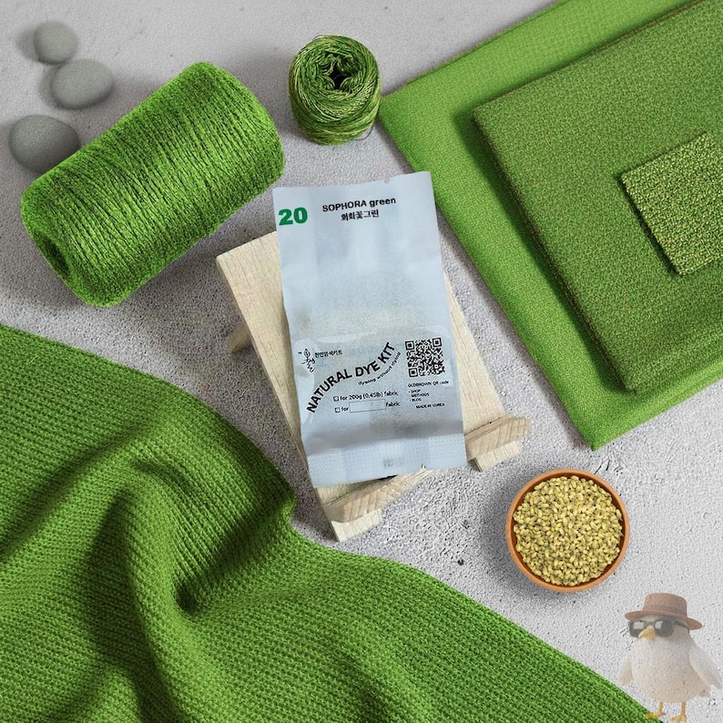 Natural Fabric Dye Kit, Kelly Green (Sophora & Logwood), DIY Plant Dyeing for 0.45lb(200g) Fabric, Includes Mordant, Tie-Dye, Batik, #20 image 1