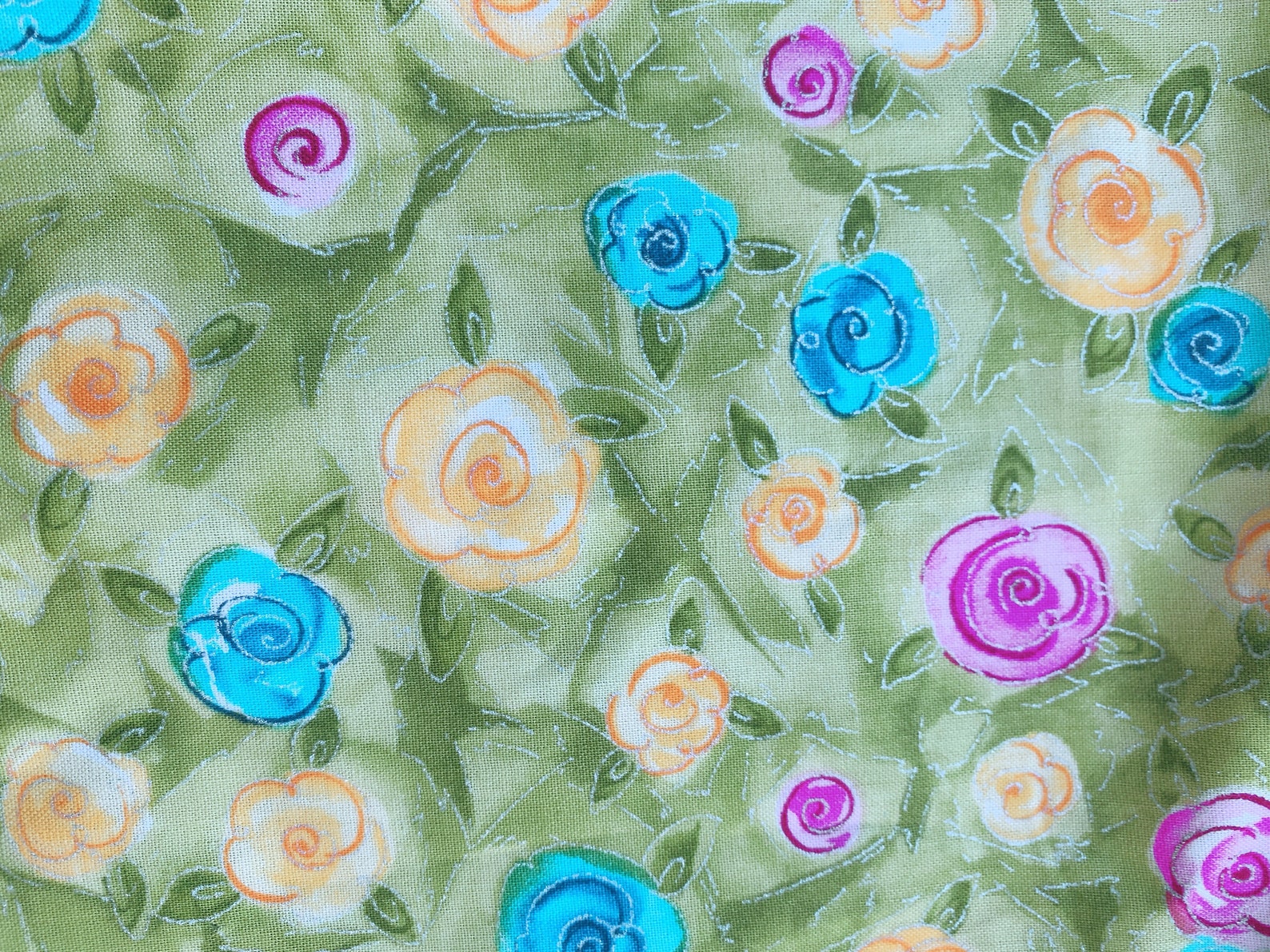 Green Flower Fabric for quilting and sewing Fat Quarter Etsy