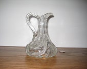 Vintage Pressed Glass Cruet, Floral Pattern, 4 3 4 Inches Tall